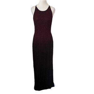 Vtg MARINA BRESLER Beaded Purple Maroon Dress Silk 14 Maxi Dark Romantic Fairy